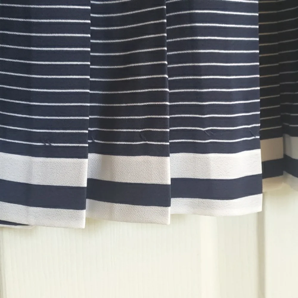 Vintage Navy White Stripe Pleated A-Line Skirt Nautical Preppy Mid-Length M